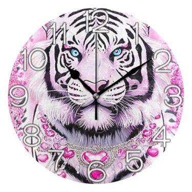 Imagem de GAIGEO Relógio de parede analógico decorativo estético silencioso sem tique-taque relógio de sala de aula, relógio de escritório, retrô moderno art déco decoração de parede tigre diamante pétala rosa
