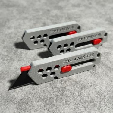 Imagem de XHM Awesome Faca de Ultilidade de Lâmina Retrátil de Corte de Caixa Pequena, para Obra de Arte, Corte de Papelão, Abertura de Embalagem/Letra, Uso Doméstico, Escritório e EDC, Pacote com 3 (Cinza)