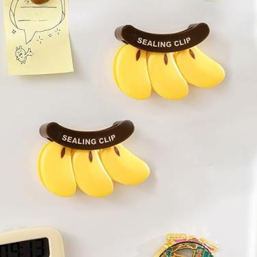 Imagem de Pacote com 3 clipes de vedação de saco em forma de banana com função de ímã de geladeira, ferramentas de armazenamento de alimentos de cozinha (amarelo)
