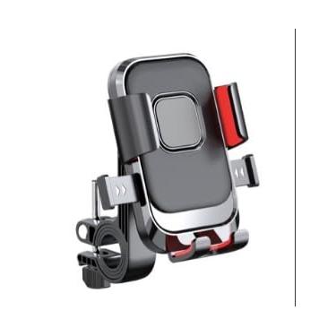 Imagem de Suporte universal de telefone para bicicleta preto e vermelho - braçadeira de rotação ajustável para motocicleta e scooter elétrica