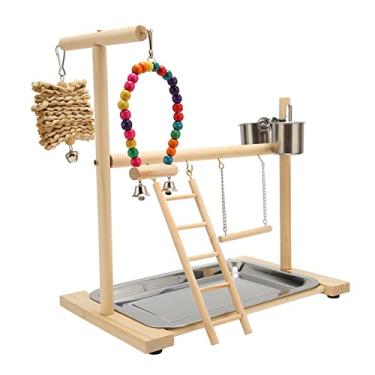 Imagem de Alomejor Suporte para Pássaros, Playground para Pássaros Com 2 Copos de Alimentação e Bandeja Removível para Brincadeiras e Exercícios de Papagaios Médios e Grandes