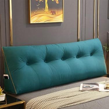 Imagem de BAGASI Almofadas de cunha, cabeceira, leitura, travesseiros, para sentar na cama, descanso, grande, triangular, almofada de algodão e linho, almofada de apoio lombar, azul b, 200 x 50 x 20 cm