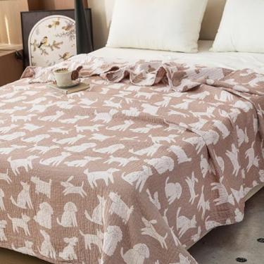 Imagem de MEJU Cobertor leve de musselina infantil marrom para cama sofá sofá 100% algodão penteado 3 camadas macio quente reversível cobertor de cama (animais, F/Q 203 x 228 cm)