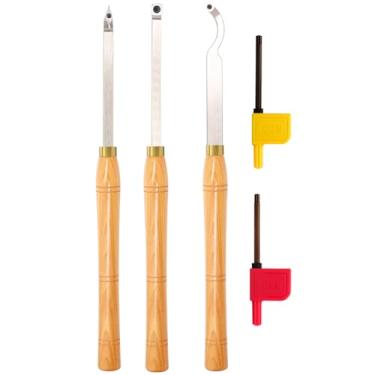 Imagem de AT03 Ferramentas de torneamento de madeira com ponta de carboneto conjunto de torno mais áspero pescoço de cisne oco com cabo de madeira maciça e inserções de carboneto quadrado redondo de diamante, 3