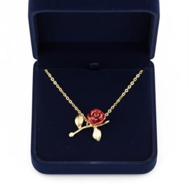 Imagem de COLAR FEMININO ROSA VERMELHA PRESENTE NAMORADA AMIGA MAE PRESENTE NIVER DELICADEZA BOM GOSTO