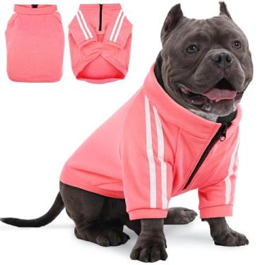 Imagem de PUMYPOREITY Vestuário de raça buldogue, moletom com capuz para cães de peito grande, para buldogues ingleses franceses pitbulls, moletom confortável para caminhadas de primavera/outono, rosa, G