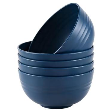 Imagem de YUNSHENGFANGDM Conjunto de 5 tigelas de cereais inquebráveis, conjunto de tigelas de lanche de 680 g, tigela reutilizável para servir sopa, aveia, ramen, salada (azul)