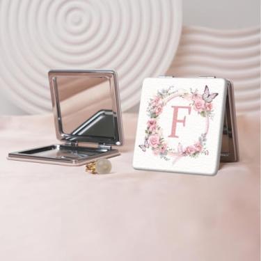Imagem de Espelho de maquiagem portátil estilo carta minimalista, mini espelho de maquiagem portátil dobrável, espelho de bolso flip de dupla face com ampliação, adequado para todos em várias ocasiões