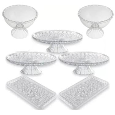 Imagem de Kit Lapidado Day - 3 Boleira Lapidada Cristal + 2 Bandeja Retangular + 2 tigela slim - Decorção - Festa Novo