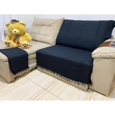 Imagem de Manta para Sofá Decorativa 2,10x1,20m em Algodão – Protetora para Sala 2 ou 3 Lugares(Preto)