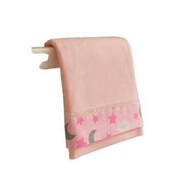 Imagem de Kit Jogo de Lençol 2 Peças com Elástico para Berço Americano Rosa com Barra Estampada Malha 100% Algodão 160x98cm