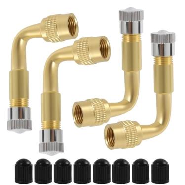 Imagem de KAKUPPA Pacote com 4 extensores de haste de válvula de 90 graus, kit de extensão e adaptador de válvula de pneu, extensões universais de haste de válvula de latão para carro, bicicleta, motocicleta