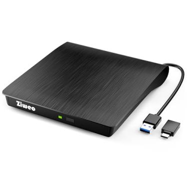 Imagem de Ziweo Unidade de DVD externa USB 3.0 Tipo-C Gravador de CD portátil CD +/-RW Drive DVD Player para gravador de ROM compatível com laptop, desktop, PC, Windows, MacBook, Linux, Mac OS