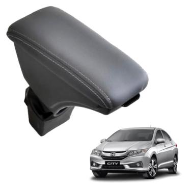 Imagem de Apoio Encosto Descanso De Braço Com Porta Obejtos Para Honda City 2015 A 2023 (Cinza - Costura Cinza)