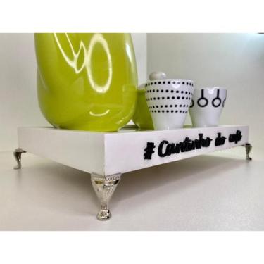 Imagem de BANDEJA CANTINHO DO CAFÉ COM PÉS DE METAL DOURADO E ESPELHO 20X30cm - 