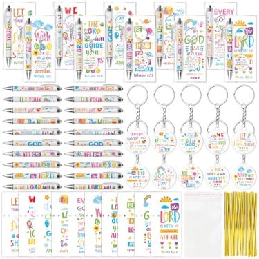 Imagem de ANGOLIO Presentes de versículos bíblicos inspiradores cristãos – 230 peças de marcadores de livro religiosos de Natal, canetas cristãs coloridas, chaveiros, artigos de papelaria, presente para