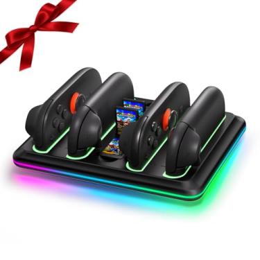Imagem de Charging Dock Compatible with Switch 2 Joy-Cons Controllers - 4-Port Charger Station with LED Indicators - Fast Charging Compatible for Nintedos Switch2 Joy-Cons with Charging Cable (Flat)