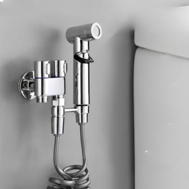 Imagem de Ducha Higiênica Luxo com Válvula de Controle Dupla 1 Entrada 2 Saídas em Aço Inox/Cromado, Mangueira 1,5m – Ideal para Banheiro e Lavanderia (Prata)