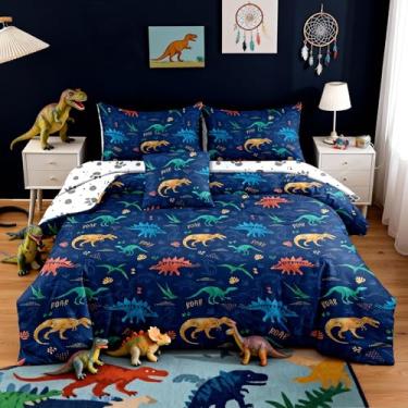 Imagem de Bodhi Bless Conjunto de edredom solteiro de dinossauro com estampa de pata, microfibra super macia para meninos e dinossauros
