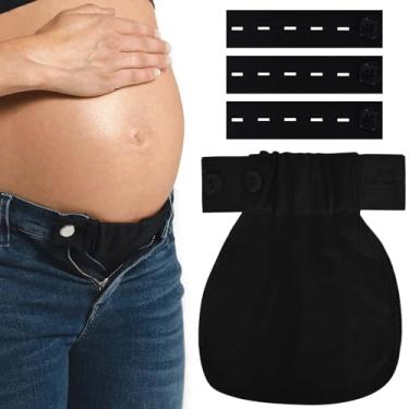 Imagem de Conjunto extensor de botão de cintura com 4 peças, extensores elásticos ajustáveis para gestantes, extensor de botão de jeans preto, faixa de calça elástica para homens e mulheres e saias