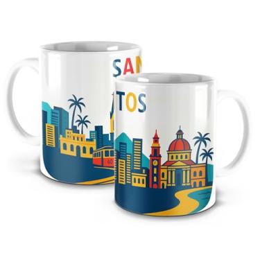 Imagem de Caneca Cidade de Santos SP 325ml – Lembrança Turística com Ilustração dos Pontos Históricos