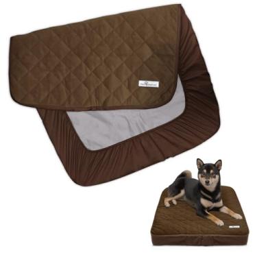 Imagem de Paw Inspired® Capa impermeável para cama de cachorro | Protetor de cama lavável para colchão de cachorro | Capa de substituição removível ideal para cama de animais de estimação de 91 cm (marrom