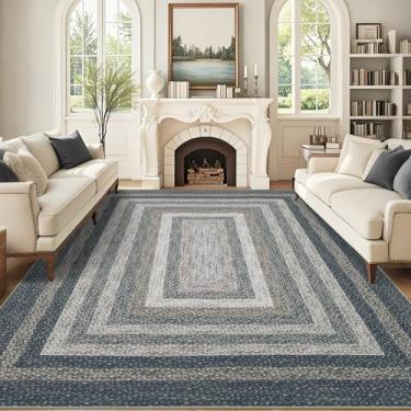 Imagem de GarveeHome Tapetes laváveis 12,5 x 17,8 cm trançado impresso com forro antiderrapante, tapete moderno com bordas, capa de piso de pilha baixa dobrável para quarto, sala de estar, café escuro