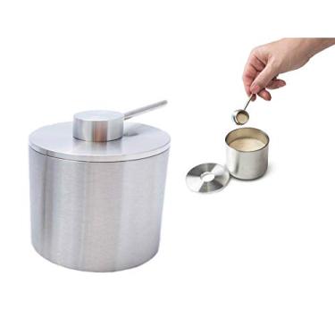 Imagem de Frascos de tempero de aço inoxidável, potes de armazenamento gourmet para temperos de prata com colher, suporte de aço inoxidável sólido, Prata, Large, 1