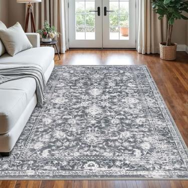 Imagem de KILOCOCO Tapete para sala de estar, 12 x 18 cm, lavável, estampado, vintage, floral, antiderrapante, borracha macia, para quarto, para lavanderia, cozinha, sala de jogos, tapetes marroquinos, cinza