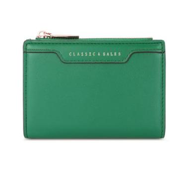 Imagem de Carteira feminina de couro com bloqueio de RFID e compartimento compacto para cartões com zíper e janela para identidade, Verde, Carteira feminina simples e moderna