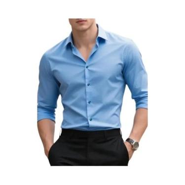 Imagem de Camisa Social Masculina De Manga Longa Em Cor Sólida, Casual Inteligen