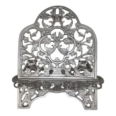 Imagem de Suporte Porta Bíblia Plástico Apoio Decorativo Livros Leitura Altar Sala Quarto Mesa 29 cm x 25 cm x 18 cm para Leitura Diária e Exibição de Livros Sagrados em Mesa Brasileira(Prateado)