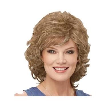 Imagem de Peruca Sintética Curta Cacheada Loiro Cinza Branco Marrom Para Mulhere