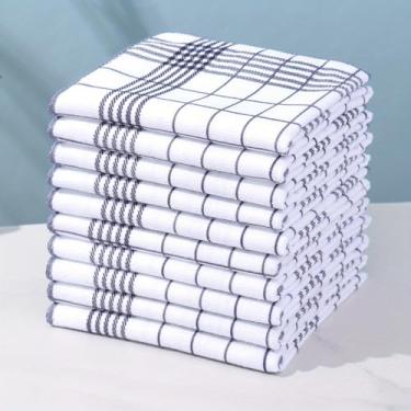Imagem de Toalhas de prato de cozinha absorventes de água design xadrez azul multiuso para secagem de louça, limpeza de bancada e polimento de vidro, preto