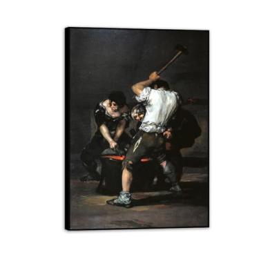 Imagem de Arte de parede de Francisco Goya, a forja, impressão em tela famosa reprodução de pinturas a óleo abstratas imagem emoldurada para decoração de casa 70 x 50 cm (28 x 20 polegadas) moldura preta