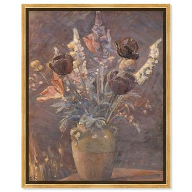 Imagem de Art Remedy Arte de parede em tela de vaso de argila com tulipas e outras flores, moldura flutuante dourada, 40,6 cm x 50,8 cm