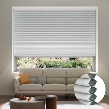 Imagem de Uilvffo Persianas celulares sem fio blackout, persianas de colmeia para baixo, tratamento de janela lateral personalizado para sala de estar e escritório em casa (branco, L61 x 182 cm)