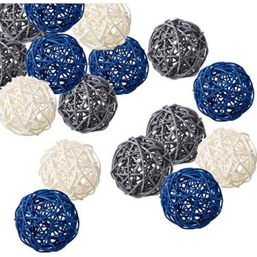 Imagem de 15 bolas de vime decorativas naturais azuis e brancas misturadas - enchimento de vaso, enfeite de casa, árvore de Natal, jardim, festa de casamento, decoração de mesa de centro, artesanato, faça você