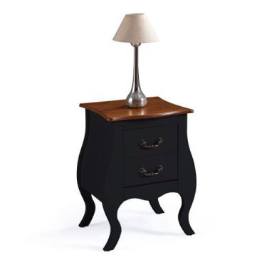 Imagem de Mesa de Cabeceira Bombê com 2 Gavetas 1026 Linz Móveis, Preto/Imbuia G