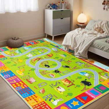 Imagem de Tapetes infantis para quarto de crianças, tapete educacional ABC para sala de aula, tapete antiderrapante lavável para sala de jogos para meninos e meninas, tapete de brinquedo de estrada zoológico