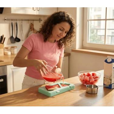 Imagem de Moldes de picolé de desenho animado infantil, moldes de sorvete de silicone de grau alimentício de cavidade, com palitos reutilizáveis, design plano antiaderente