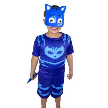 Imagem de Fantasia Curta Menino Gato Pj Masks Mascara De Plastico Enchimento - A