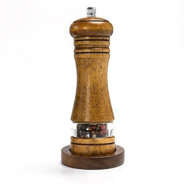 Imagem de M JINGMEI Moedor de sal e pimenta de madeira, moedor de sal e moedor de pimenta, coqueteleiras de madeira de carvalho com moedores de cerâmica ajustáveis (15 cm - 1 pacote com bandeja)