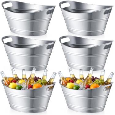 Imagem de meekoo 6 peças de baldes de gelo de plástico a granel com alças de armazenamento oval de 4,5 L balde de bebida de gelo de grande capacidade para festa de Halloween bar vinho cerveja champanhe garrafa