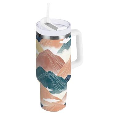 Imagem de SEHANY Copo Abstract Mountains de 1,134 g com alça, copo isolado de aço inoxidável a vácuo de parede dupla, à prova de vazamento, caneca de café isolada para viagem, cabe no suporte de copo de carro