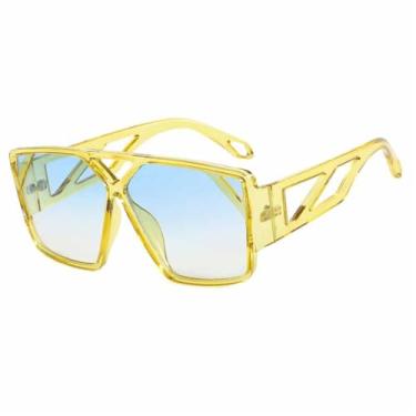 Imagem de Óculos de Sol Masculinos Oversized com Lentes Degradê e Hastes Vazadas, Proteção UV400, Ideais para Esportes ao Ar Livre, Corrida e Ciclismo, nas Cores Amarelo e Azul.