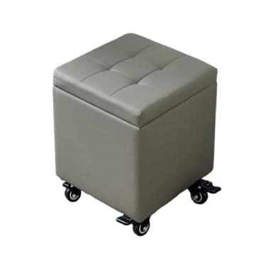 Imagem de Banqueta Para Os Pés Material De Couro Estofado Otomano Economia De Espaço Com Tampa Articulada Banco De Sapato Para Sala De Estar Banqueta Baixa Rotativa 360(Gray,17.5" x 11.8" x 0.39")