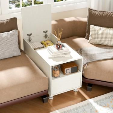 Imagem de Rresyet Mesa de canto de altura ajustável com armazenamento de cubos grandes, gaveta e prateleira aberta - mesa de cabeceira moderna de 40 cm, mesa lateral minimalista de sofá para sala de estar