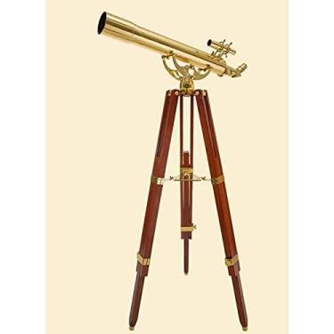 Imagem de pcagfaajmh Telescópio astronômico de latão, suporte de triângulo monocular, vertical, colocação de arte, telescópio estrela, observando estrelas