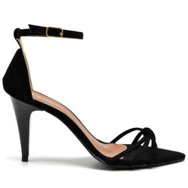 Imagem de Sandália Feminina Salto Médio Bico Folha Branco Tiras Conf - ELLAS ONL